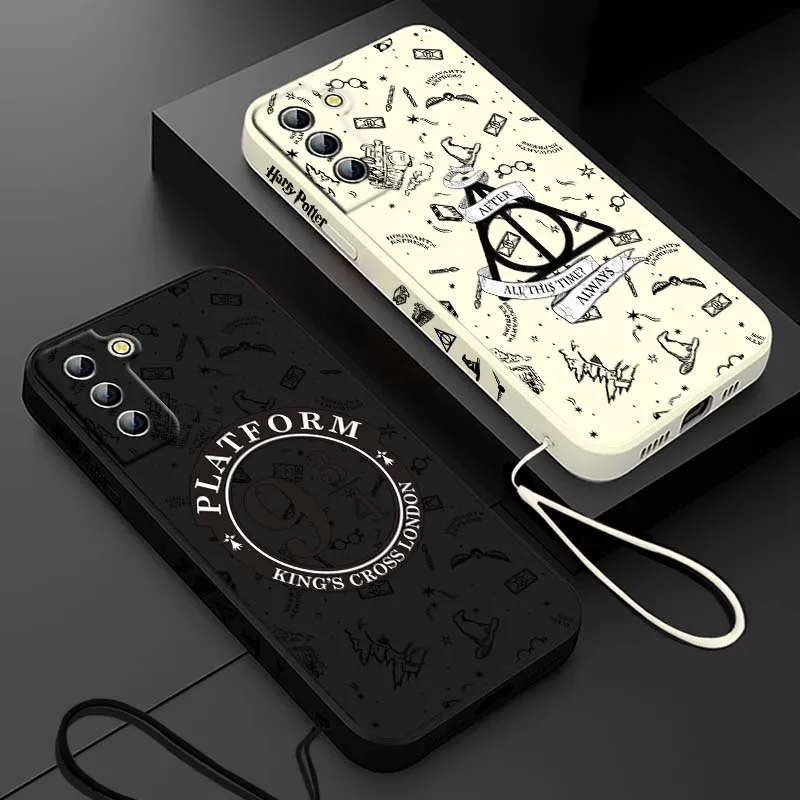 Capa de Celular Líquida com Cordão Esquerdo e Logo Harry Potter para Samsung Galaxy S26 S25 S24 S23 S22 S21 S20 Ultra FE Plus
