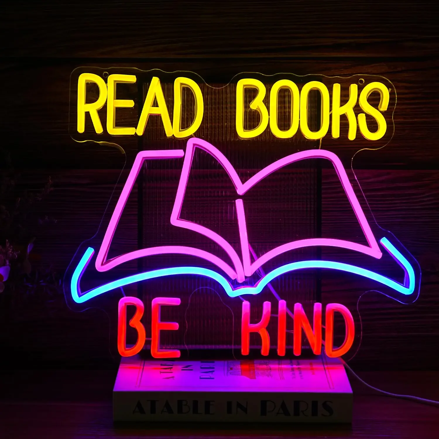 Read Books Be Kind USB Powered Neon Sign Dimmable Read Books Neon Light Decor Be Kind Led Light Sign Bright Books Light Up Sign