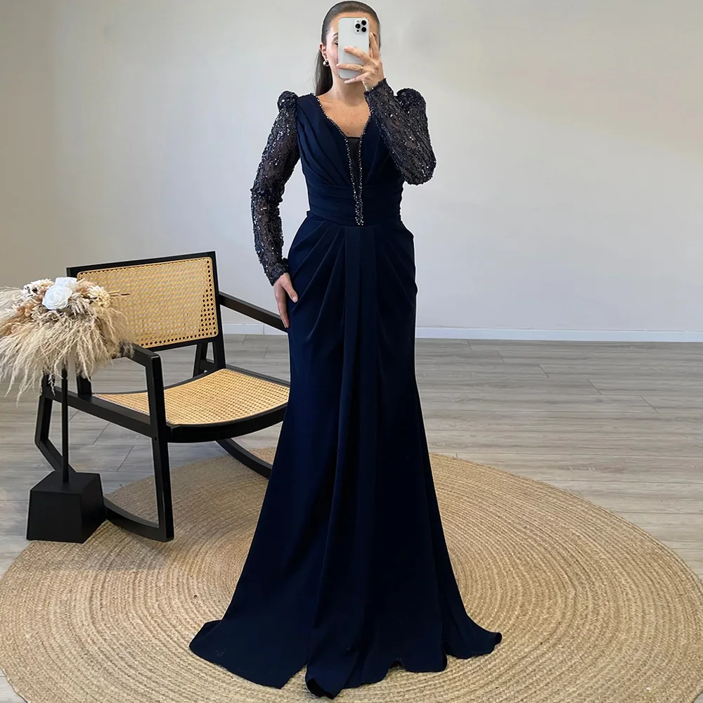 أزياء البحرية مساء اللباس مخصص الخامس الرقبة اللؤلؤ مطرزة حورية البحر فستان حفلات سويب تراين فساتين الحفلات الرسمية للمرأة #4