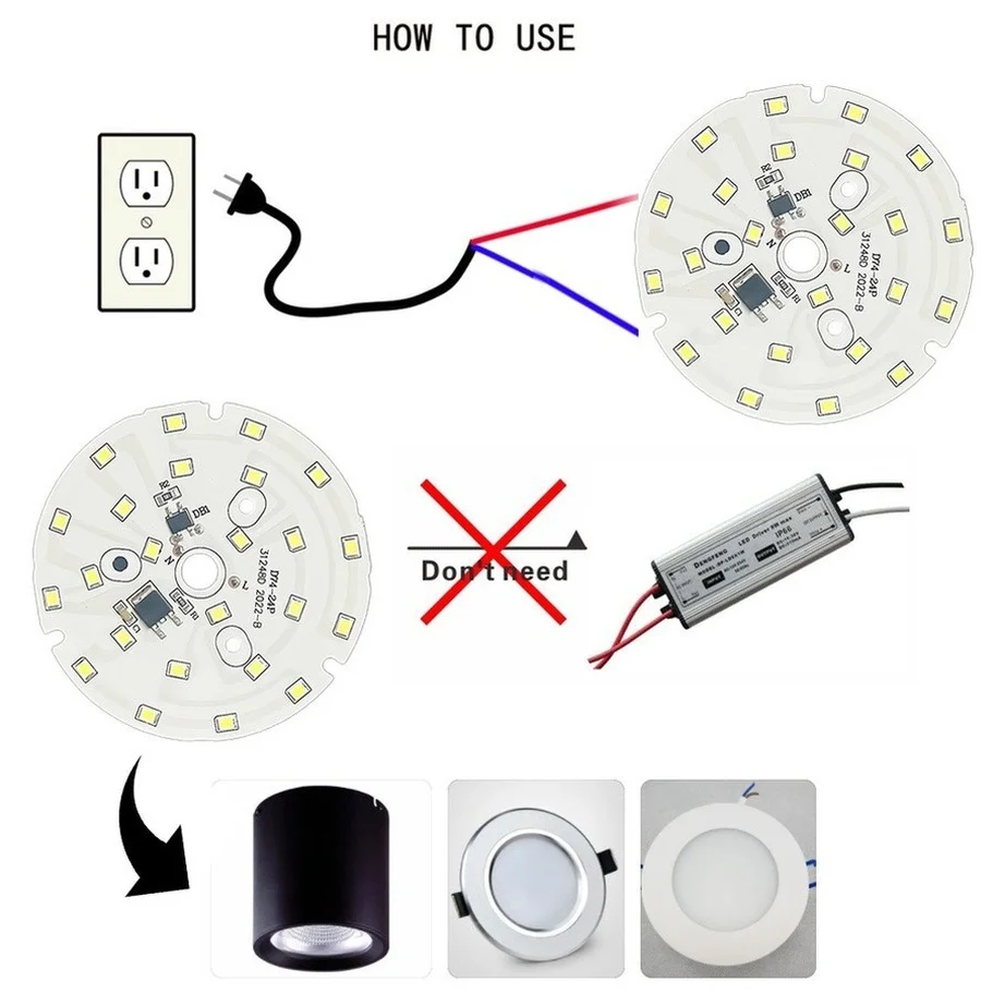 10pcs LED Chip for Downlight 3W 5W 7W 9W 12W 15W 18W SMD 2835 Round Light Beads AC 220V Downlight Chip Lighting Spotlight