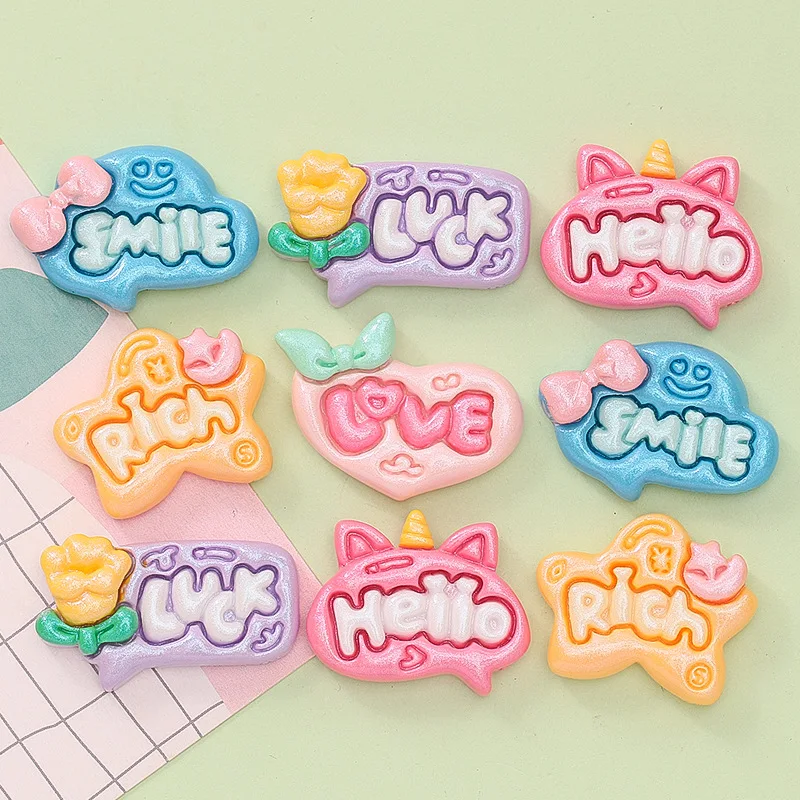 Lucky Charm Resin Cabochons Flatback for Scrapbook Home Decoration Accessory Cute Wish Words Love Smile Luck DIY Slime Charms