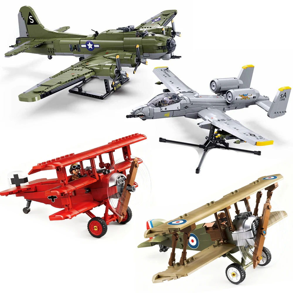 

Sluban WW2 B-17 Bomber Model Building Blocks USAAC Military Flying Fortress Bombardment Aircraft Bricks Set Kids Toy Adults Gift