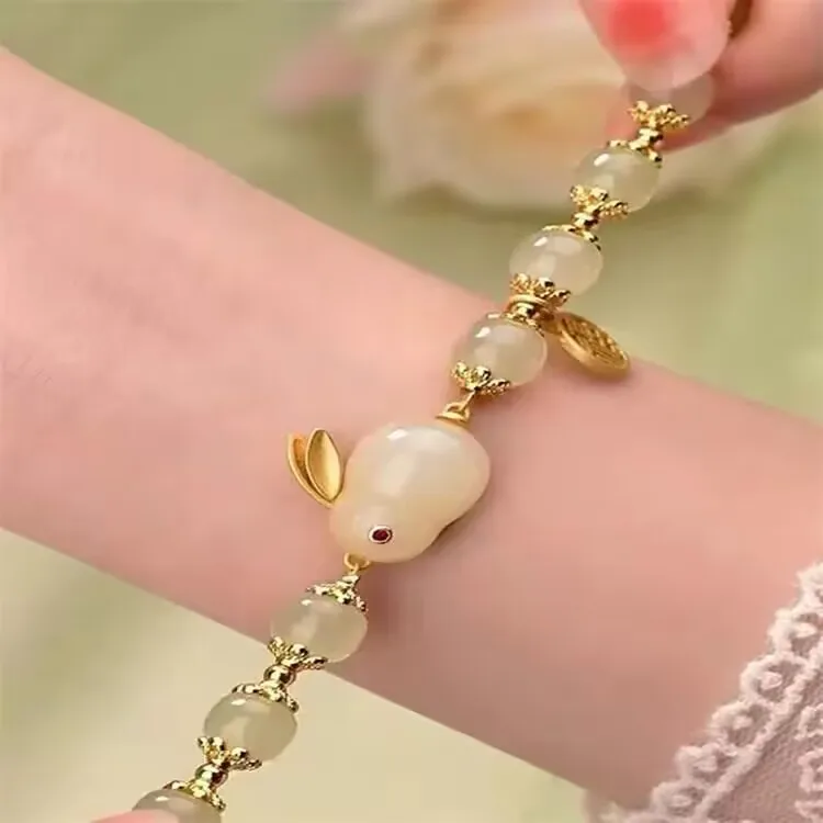 2023  Lucky Gold Bead Rabbit Bracelet For Women Exquisite Chinese Style Blessing Pendant Bracelet Valentines\'s Day Jewelry gift