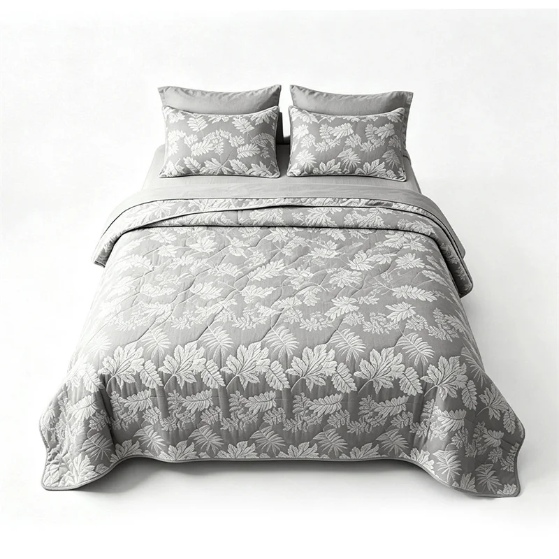 Maple Leaf Printed Quilt 100% Cotton Fabric Bedspread & Coverlet Lightweight Comforter with 2 Pillowcase Summer Bedding Set 3PCS