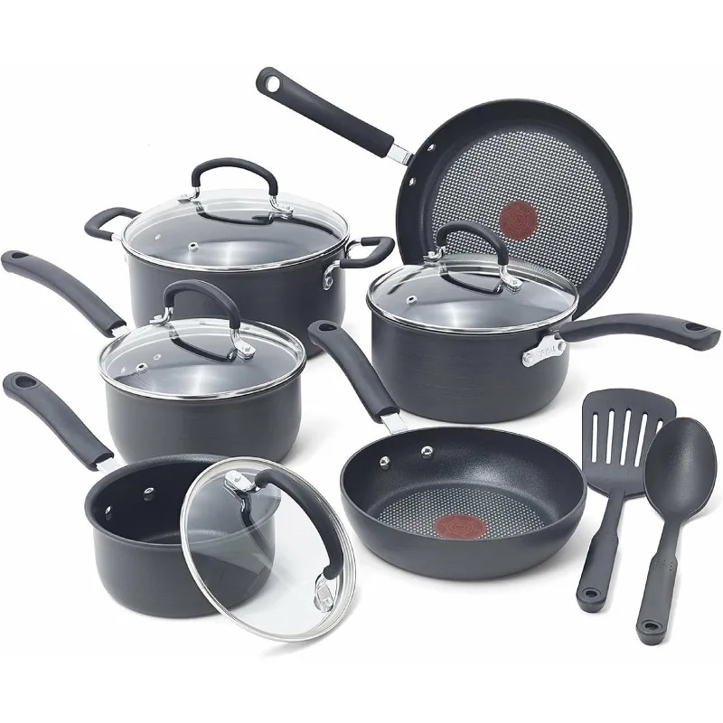 

Ultimate Hard Anodized Nonstick Cookware Set 12 Piece, Oven Broiler Safe 400F, Lid Safe 350F, Kitchen Cooking Set w/ Fry Pans