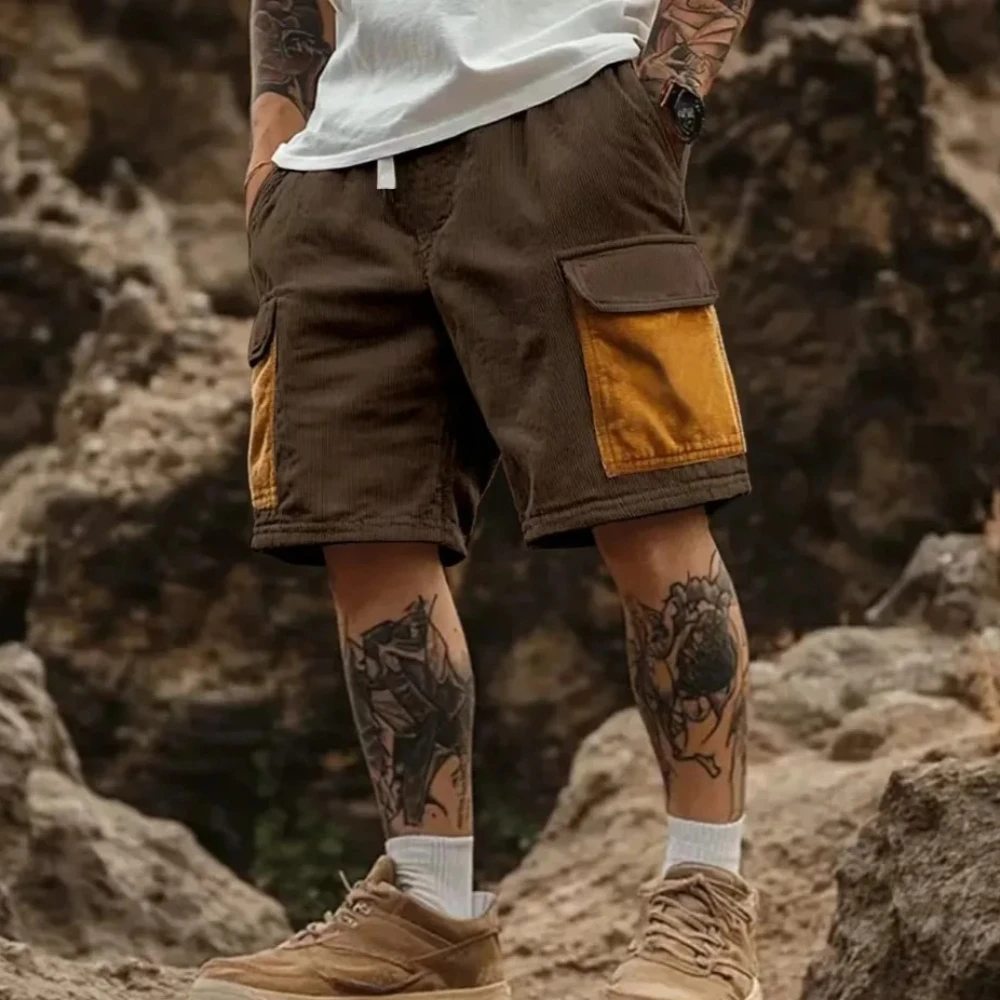 Men's Corduroy Shorts 2026 Summer New American Retro Casual Multi-Pocket Shorts Breathable Short Pants For Daily Outdoor