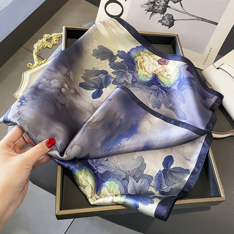 New 100% Natural Silk Square Scarf Women Hairband Foulard High Quality Bandana Scarves Female Summer Headkerchief Shawl Wrap