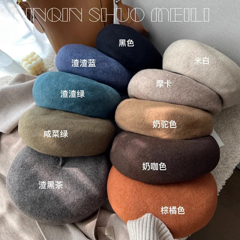 Elegant Quality 100% Wool Beret Cap Women Vintage Artist Painter Hat Autumn Winter Warm Party Fashion Dress Up Wide Elastic Band