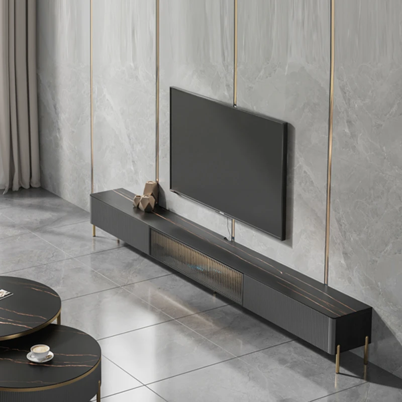 

TV cabinet, very narrow floor-to-ceiling living room, light luxury rock slab coffee table combination, ultra-thin new model