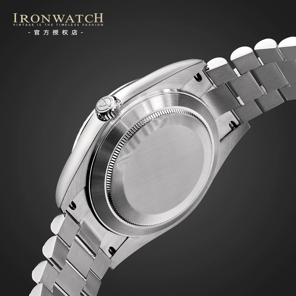 IRONWATCH-Relógio Mecânico Automático Masculino, 316 aço inoxidável, safira cristal, luminoso, impermeável, Day-Date, BGW9