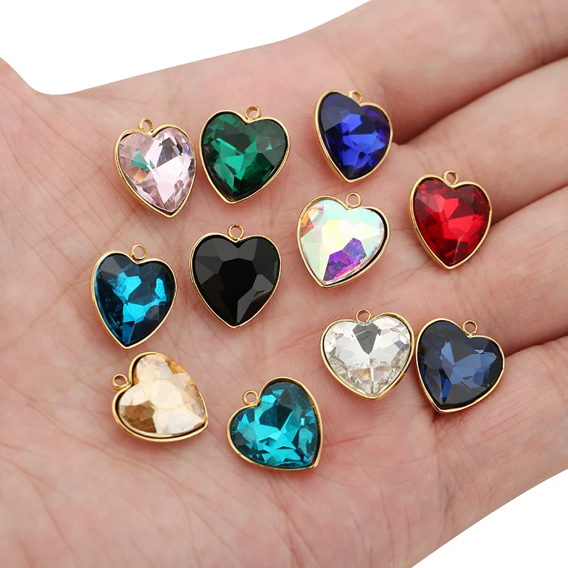 5pcs/lot Stainless Steel Heart Glass Pendant Faceted Glass Crystal Charms for Bracelets Earring Necklace Jewelry Making Supplies image 6