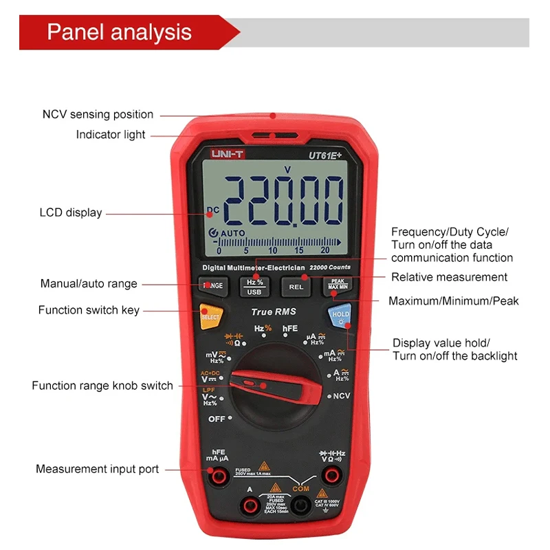 UNI T профессиональные цифровые мультиметры UT61B + UT61E + UT61D + 1000 В аналоговый мультиметр тест на сопротивление емкости мультитестер