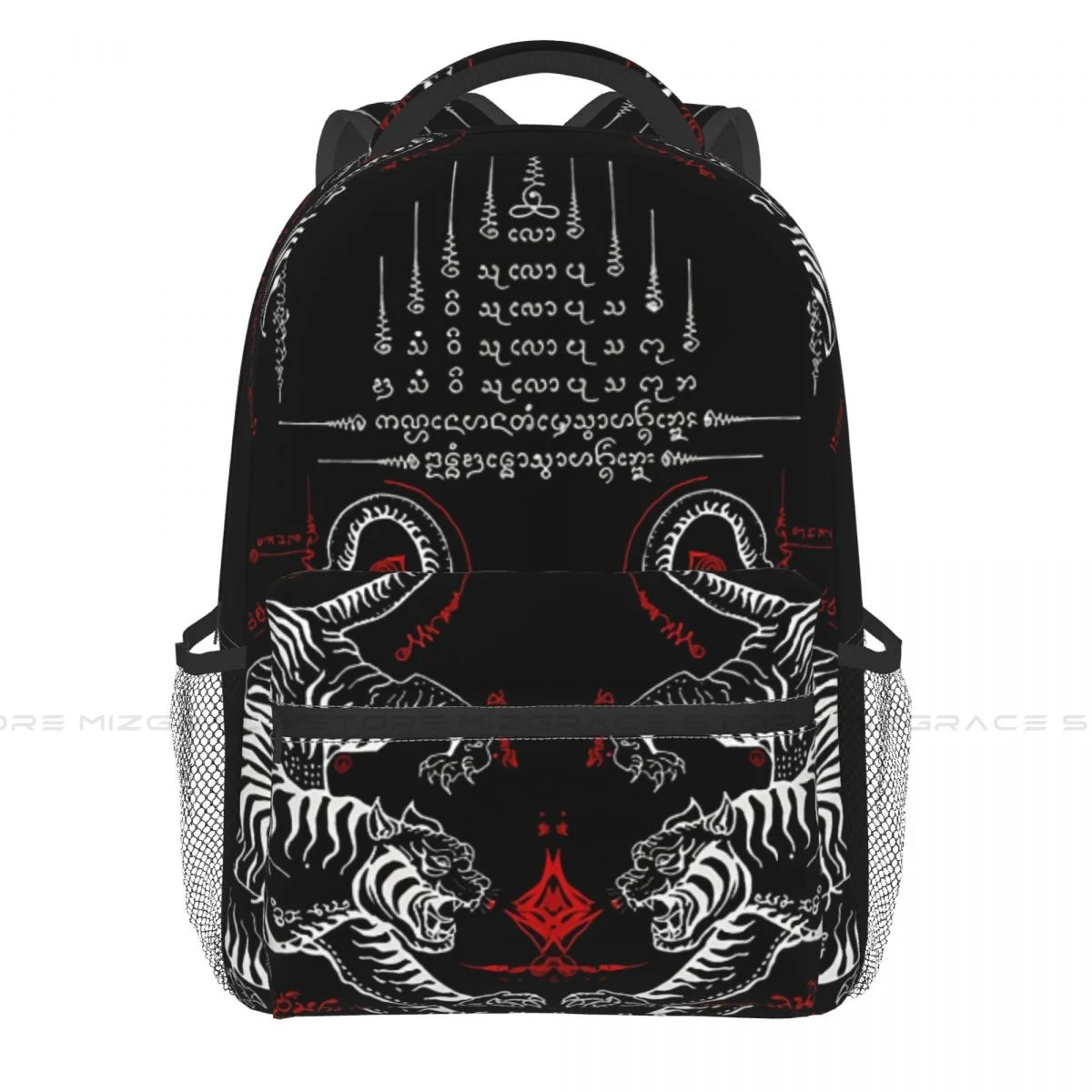 Sak Yant Thai Twin Tiger Yant Crowns Sirimongkol Students School Bags Tattoos Art Boy Girl Teens Books Backpack Soft Rucksack