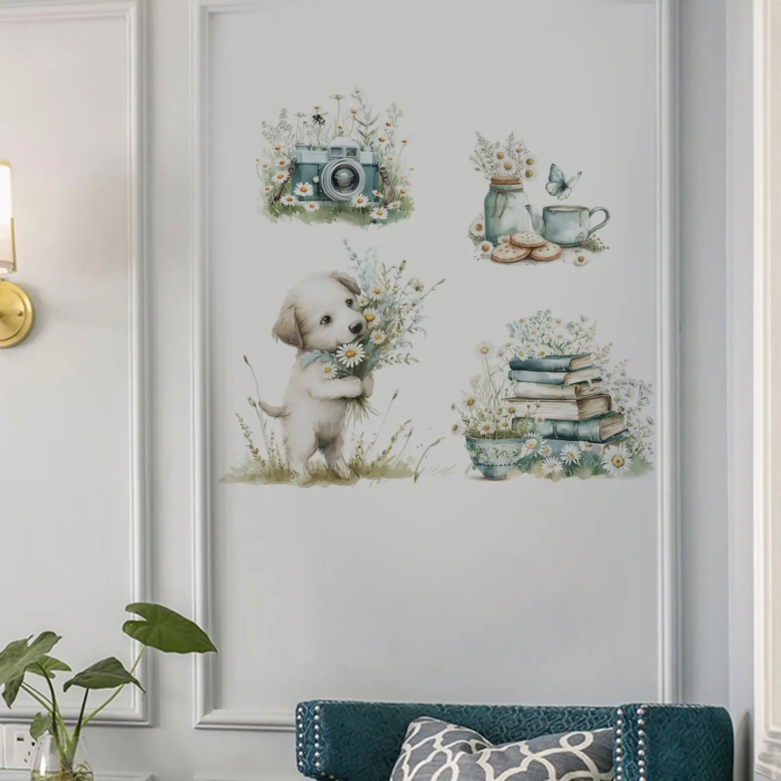 Daisy Flower Wall Sticker Decal Peel and Stick Waterproof Wall Mural PVC Wallpaper for Door Window Dining Room Girls Background