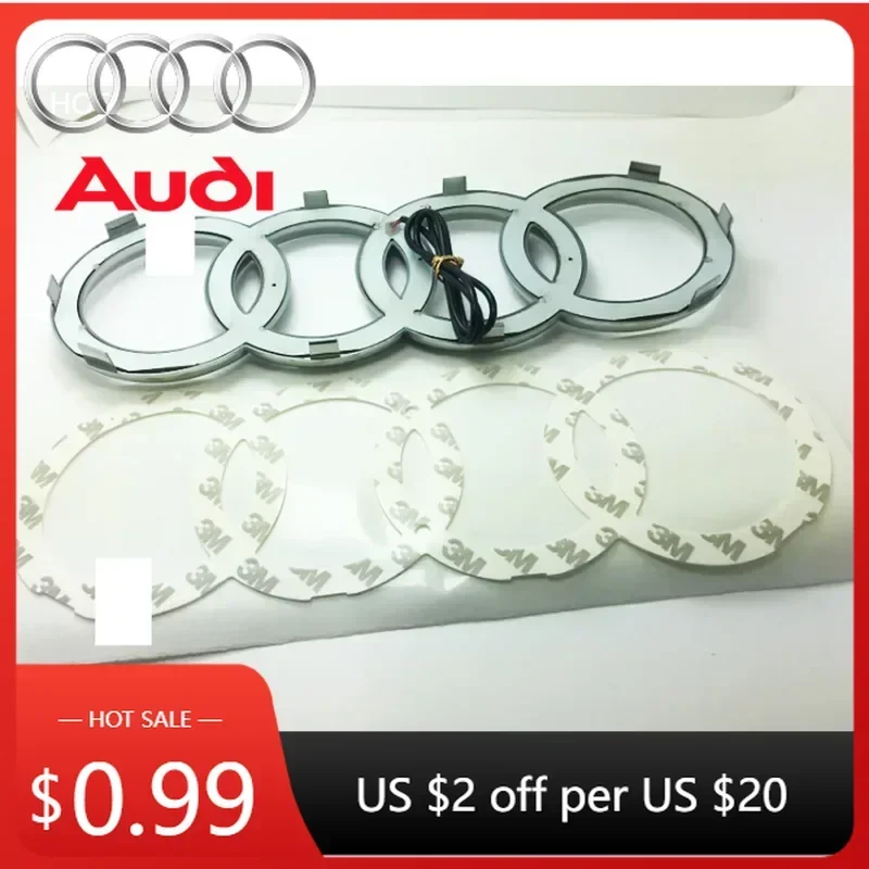 

Декоративные колпаки на колесные диски для Audi, светодиодная подсветка передней решетки радиатора с логотипом, статическое белое свечение, 249, 273, 285 мм, для Audi A3, A4, A5, A6, A7, A8, S3