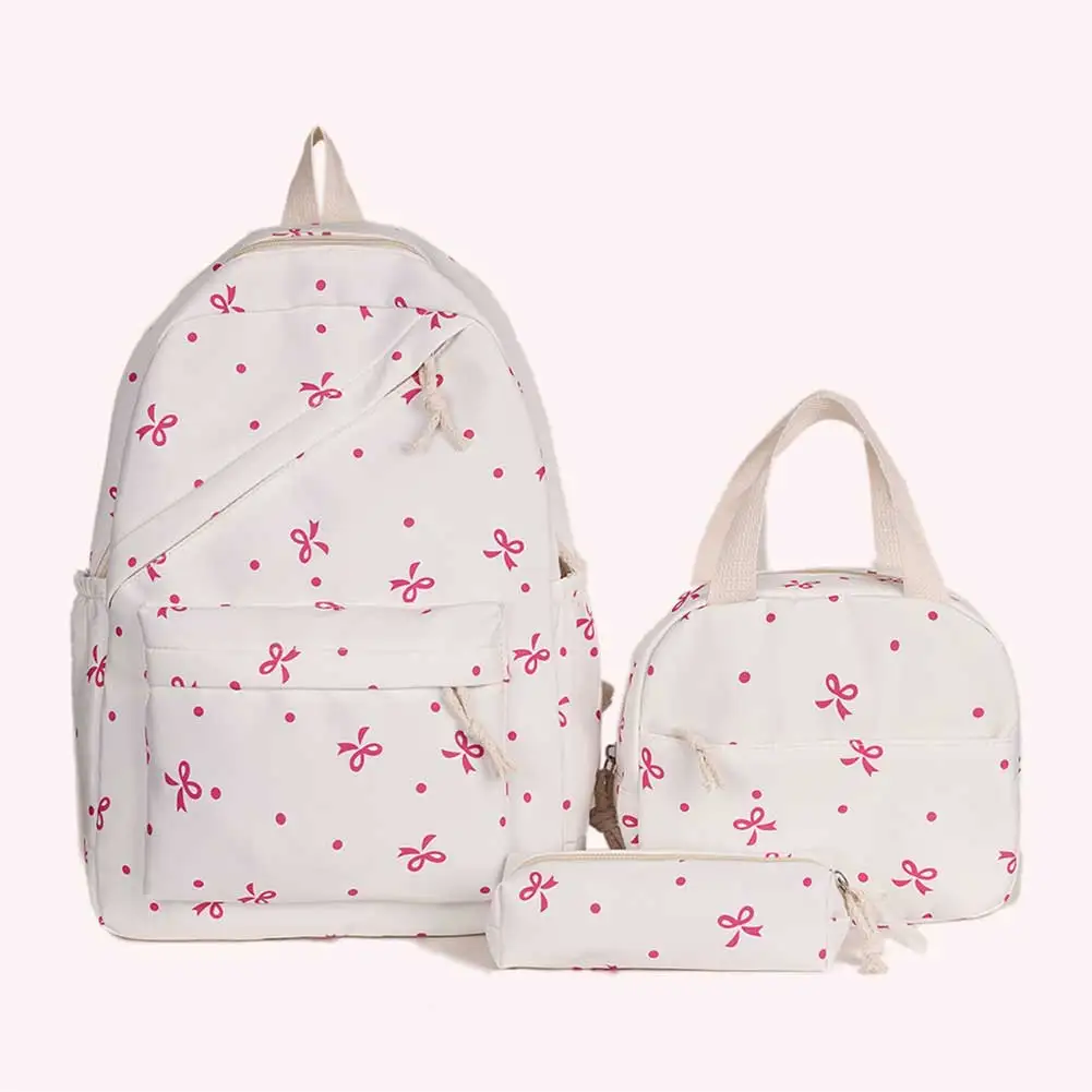 3-in-1 Bow Tie College School Backpack with Lunch Bag Pencil Case School Backpack Set Student Backpack for Girls Student