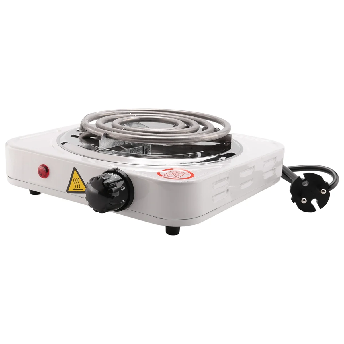 Electric Single Burner Cooktop, Compact and Portable, Adjustable Temperature Hot Plate, 1500W, White & Stainless Eu Plug