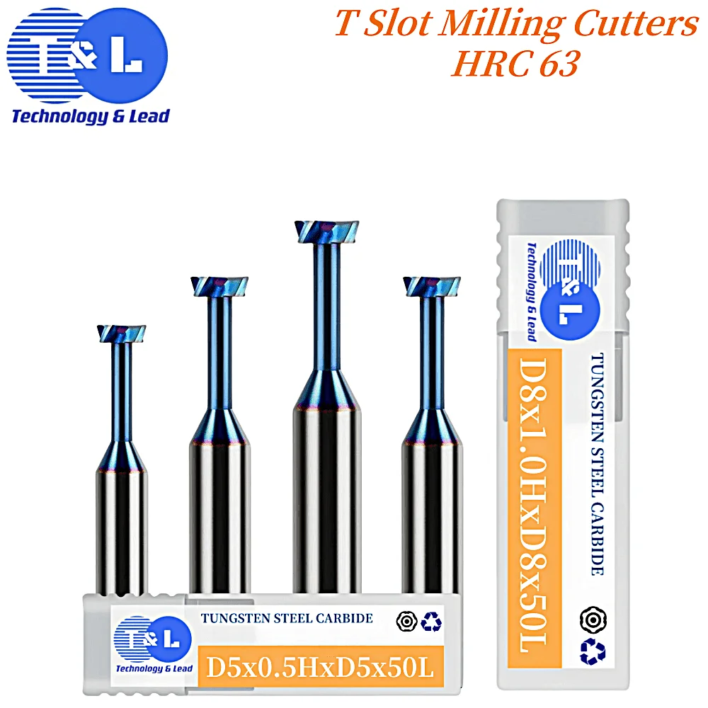 

T&L HRC63 Tungsten Steel Carbide Blue Nano Coating T-Shaped Milling Cutter CNC Machining Special Groove Type Cutters Tools