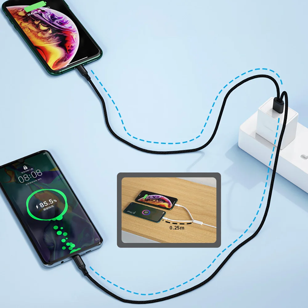 2 in 1 USB to Type C/Micro Cable 66W 6A Fast Charging Nylon Braided Data Cord For Samsung Xiaomi Huawei Android Phone USB C Wire
