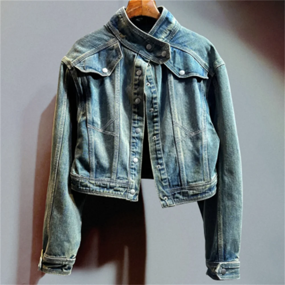 

spring 2023 new loose collar jacket retro short denim coat women jackets outer