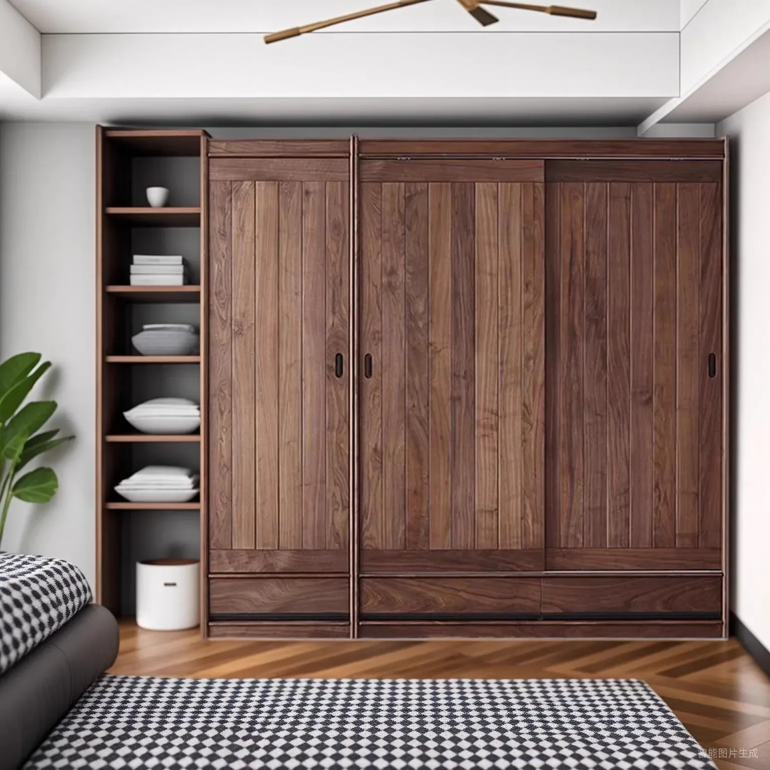 North American black walnut sliding door wardrobe cherry wood home bedroom simple solid wood wardrobe