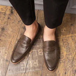 46 47 large size loafers men's new British Korean version of lazy slip-on pointy business formal casual leather shoes