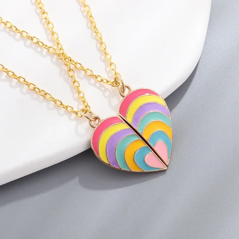Lovely Watermelon Rainbow Necklace for Kids Girls Korean Style Broken Heart Clavicle Chain Best Friends Jewelry Gift 2025