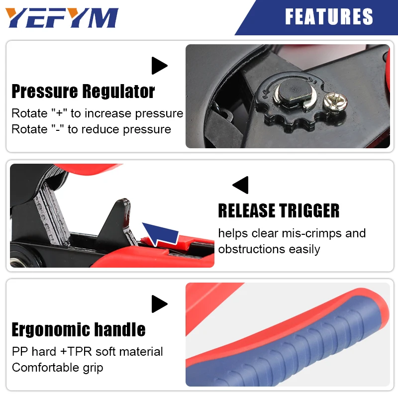 Ferrule Crimping Tools YE 16-6E 0.5-16mm²/20-5AWG Tubular Terminal Mini YEFYM Pliers For Large Size Terminals Electrical Clamps