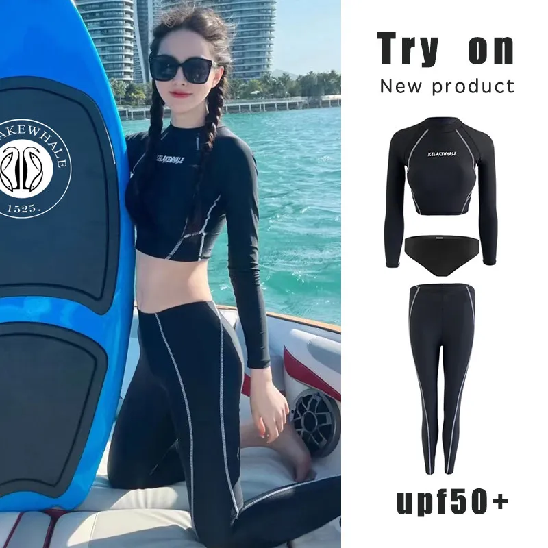 女性用ツーピースウェットスーツ長袖サーフィンスーツ速乾性シュノーケリングダイビング服アイスレイクホエールブランドアウトドアキャンプ旅行用品