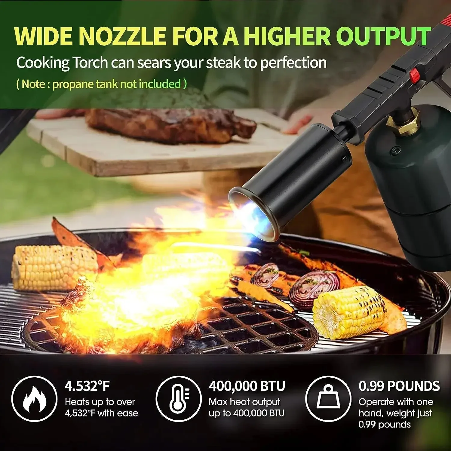 Kitchen Cooking Grill Gun Propane Handheld Torch Charcoal Torch Lighter Charcoal Burning Tool Flamethrower for BBQ Searing Steak