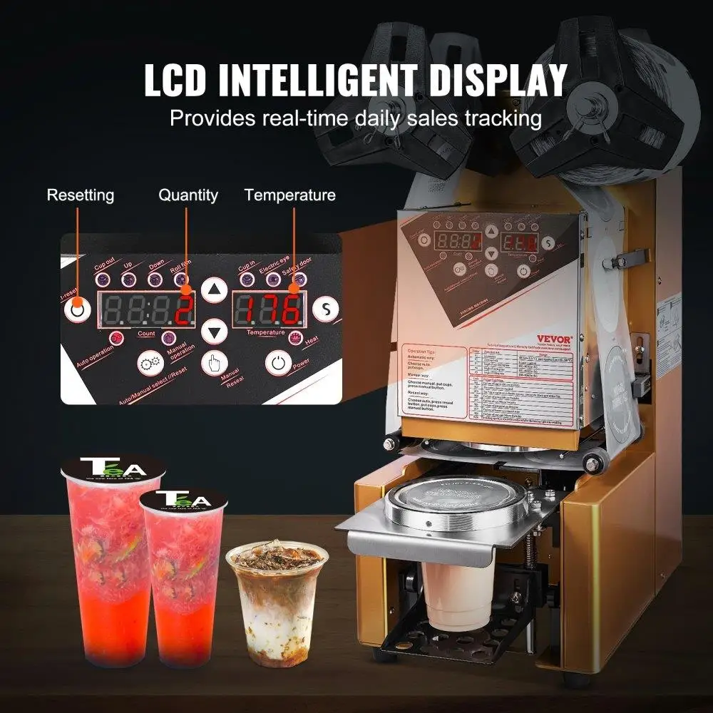 Cup Sealing Machine 500-650 Cups H Digital Control LCD Panel for 190mm Cup 90 95mmBubble  Coffee