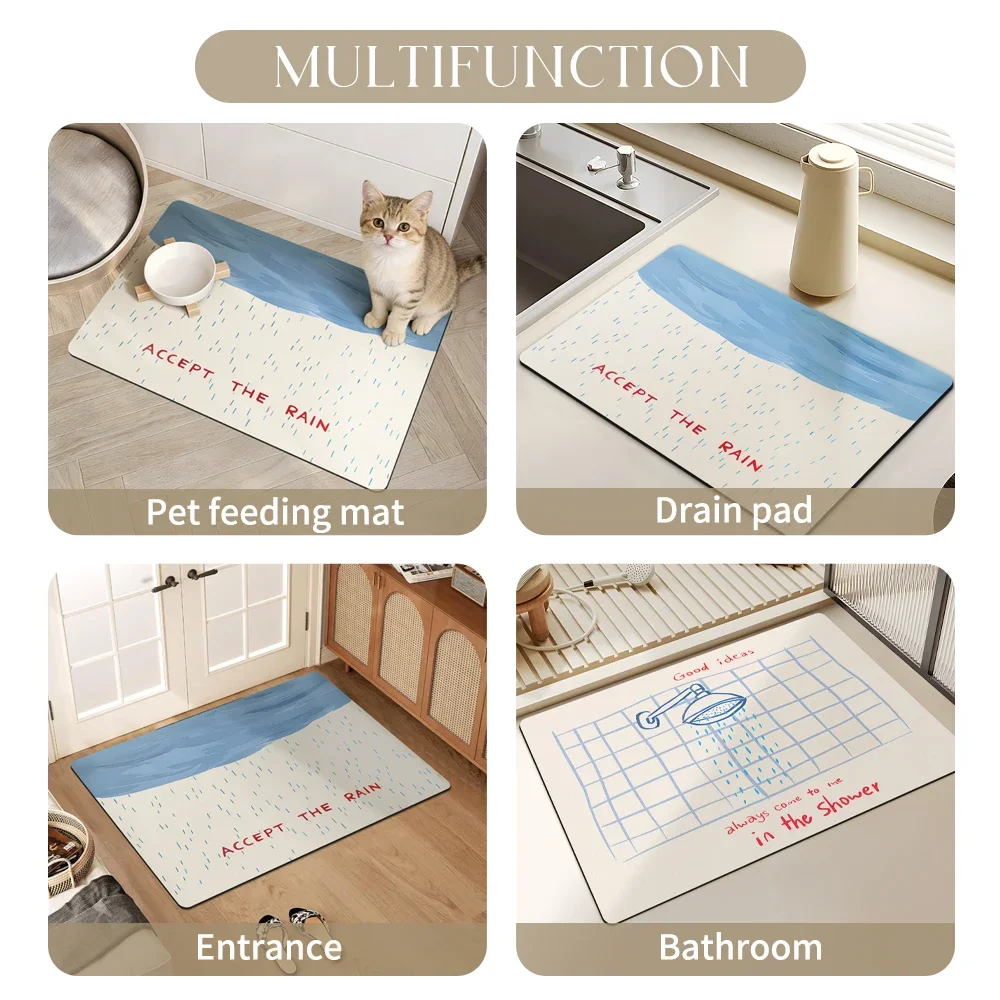 Witty Shower Theme Bathroom Mat Hand-Drawn Pattern Humorous Text Slogan Absorbent Non-Slip Quick Drying Bath Mat