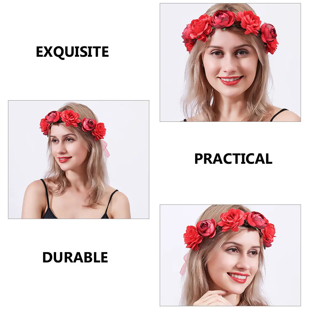 

Искусственный венок из роз для волос, свадебный цветочный венок, элегантный аксессуар для невесты, повязка на голову для девочек