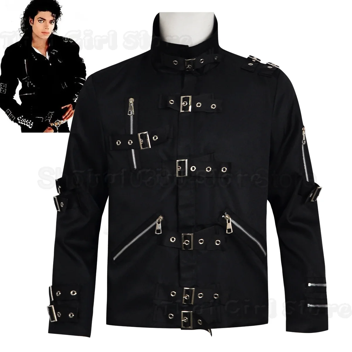 Michael Jackson cosplay Costume BAD Punk Jacket Black Slim BAD Black Jacket  Top Clothing for Man Adore Stars Impersonator - view 4