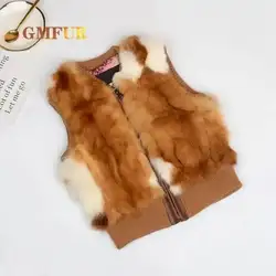 Chaleco grueso y cálido de piel de conejo Rex para niños, chaleco de moda con cremallera sin mangas, chaleco de piel Natural para niñas, abrigo para niños, ropa para Otoño e Invierno
