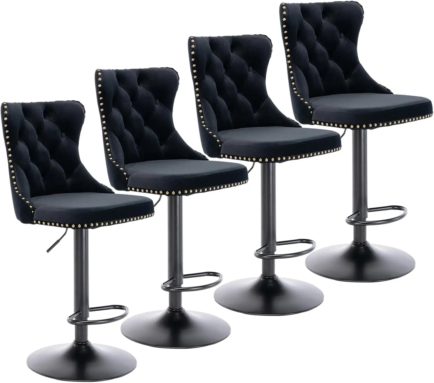 

Swivel Bar Stool Set of 4, Adjustable, with Nailhead Trim, Button-tufted Back, Velvet Bar Stool