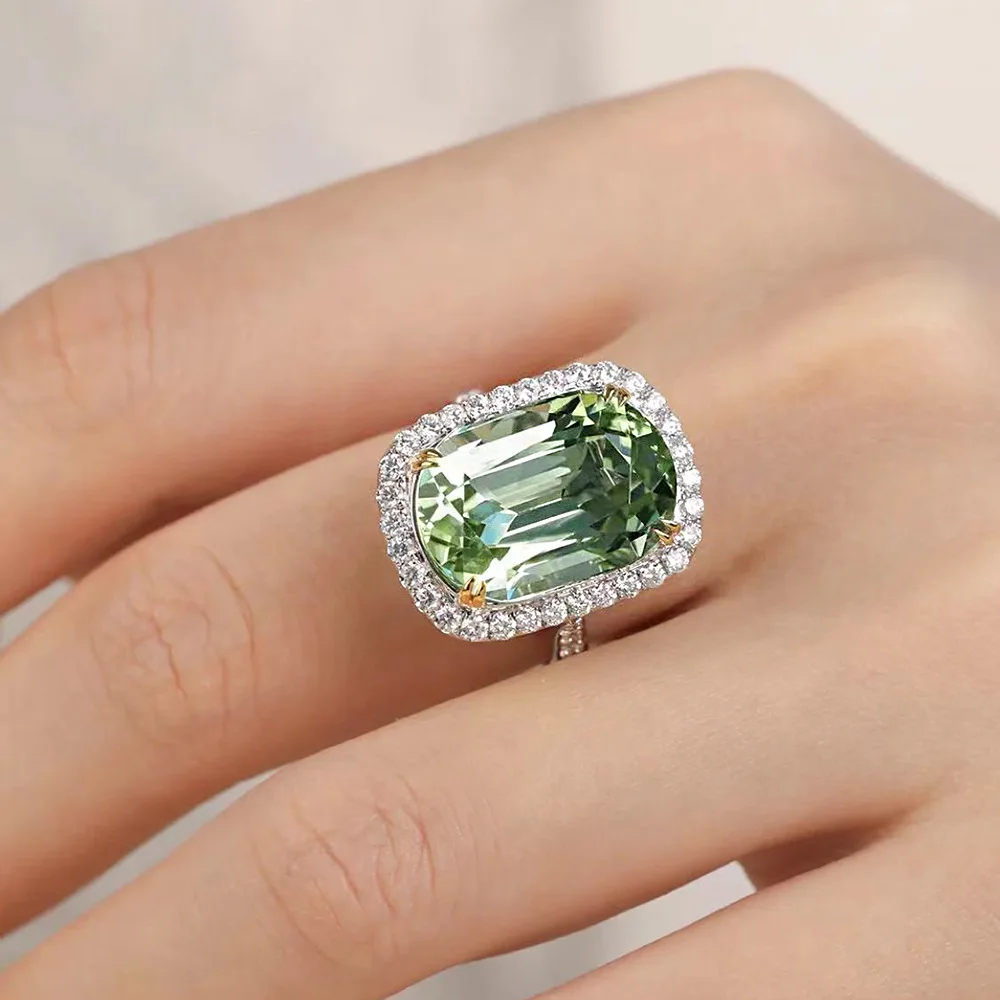 MINWEEN Luxury 7ct Peridot Diamond Ring with 100% 925 Silver for Women Wedding Band Fine Jewelry Gifts