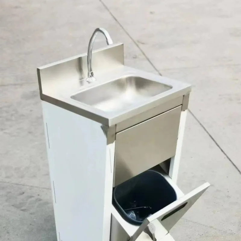 Kitchen sink cabinet with trash can 304 stainless steel hand wash vegetable basin foot pedal operation is convenient