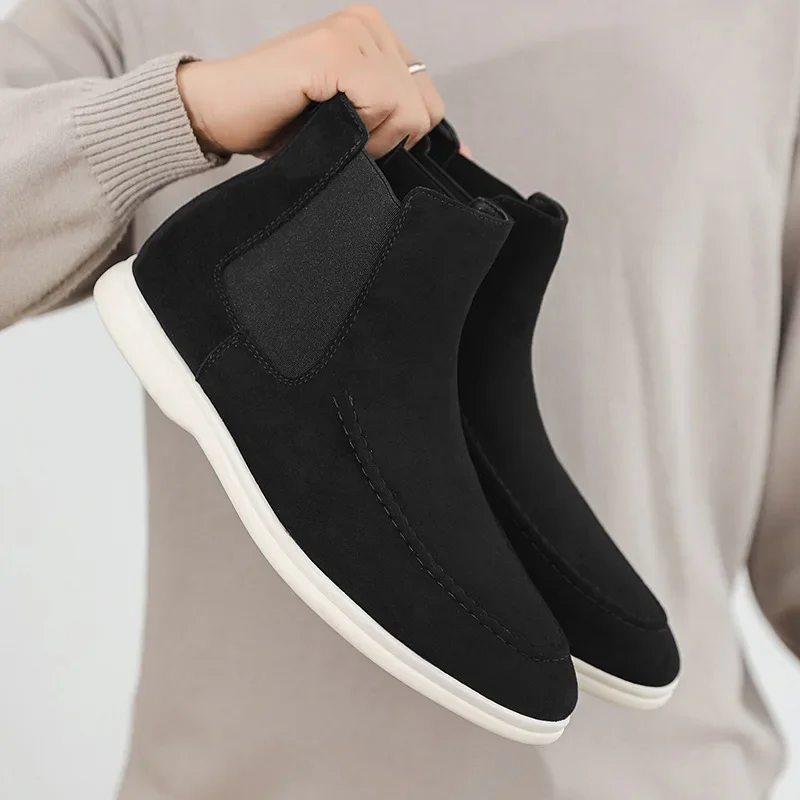 

Новые мужские замшевые повседневные туфли, высокие модельные туфли, уличные крутые ботинки челси, большие размеры