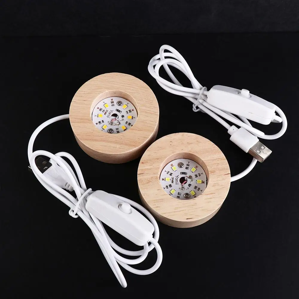 Round Remote Control Night Light Night Lamp Rotating Display Stand Lamp Base Wood Light Base Lamp Holder Wooden LED Light