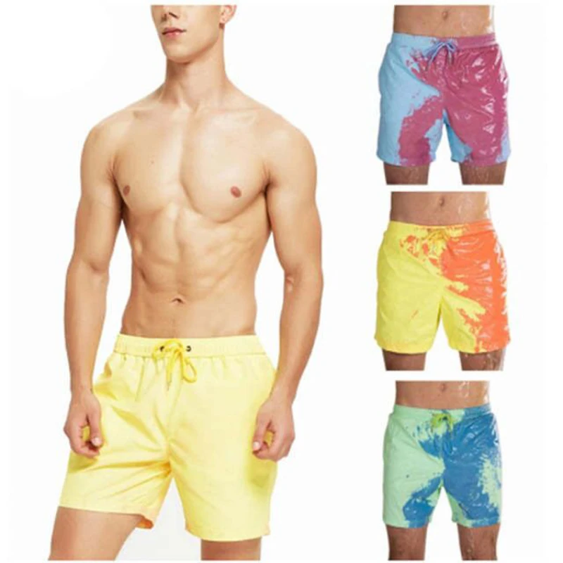 

2022 Summer New Men Kid Board Shorts Discoloration in Water With Lining Beach Male Swim Trunks Thermochromic Short Pants