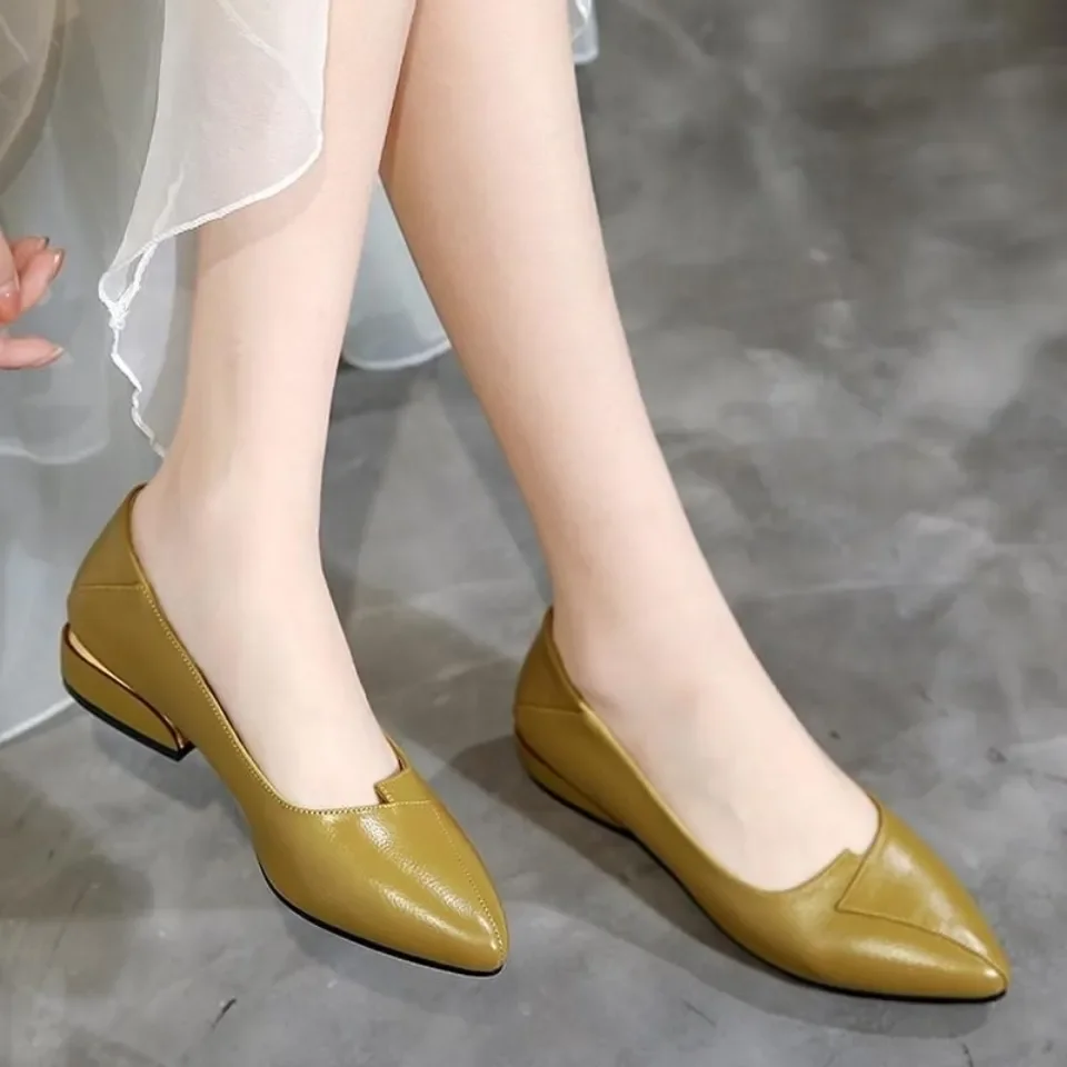 women fashion yellow light weight spring slip on square heel shoes lady casual plus size comfort office work heel shoes a414