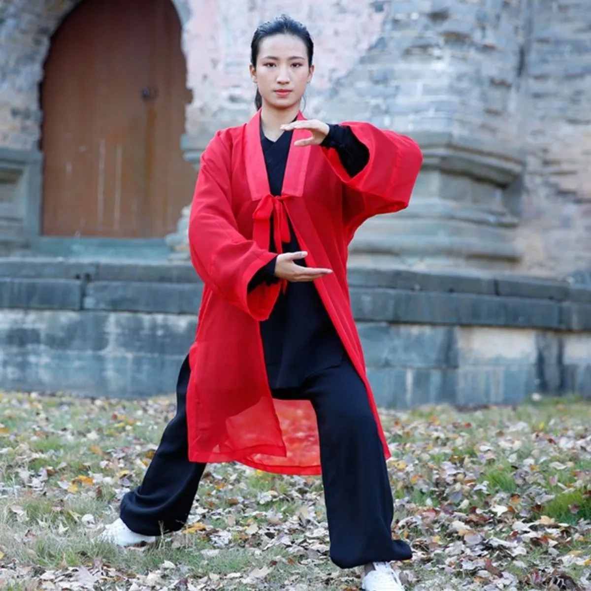 جديد تاي تشي موحدة شال شيفون قطعة واحدة رداء الطاوية بلا أكمام تاي تشي كيب نمط طويل الرجال النساء أداء عباءة #2