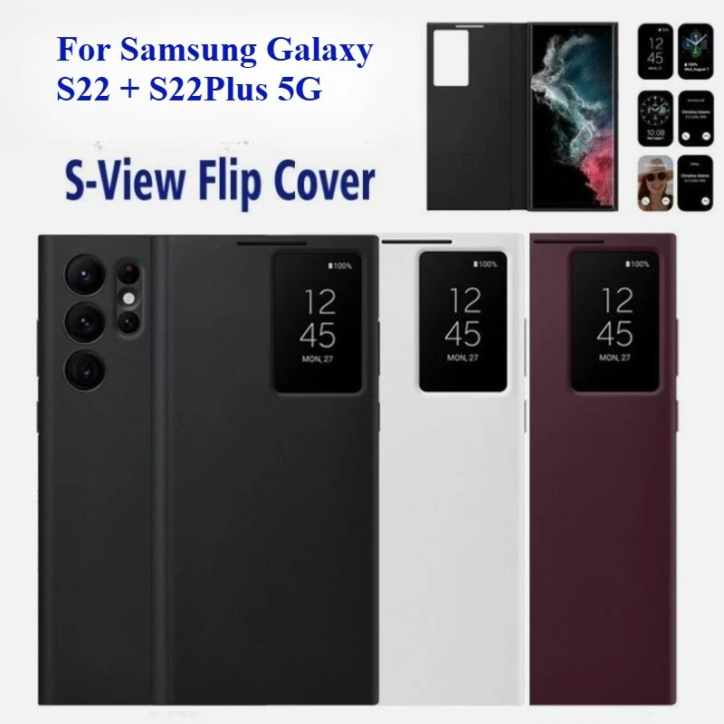 

Зеркальный кожаный флип-чехол для S22 Ultra Smart View, чехол для Samsung S22 Plus S22 + прозрачный зеркальный чехол с окошком, умный чип