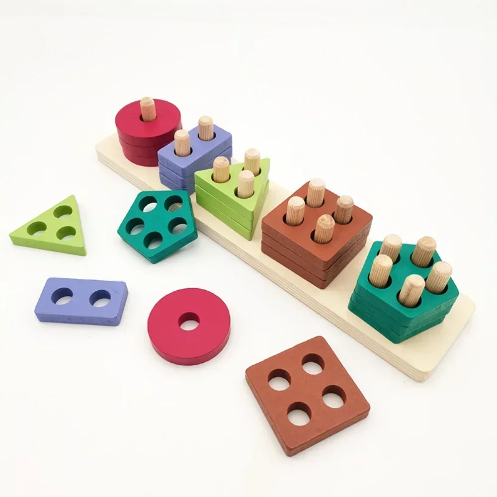 Giocattoli in legno Montessori Blocchi di costruzione geometrici Ordinamento giocattoli impilabili Forma educativa per bambini Selezionatore di colori Regali per bambini in età prescolare