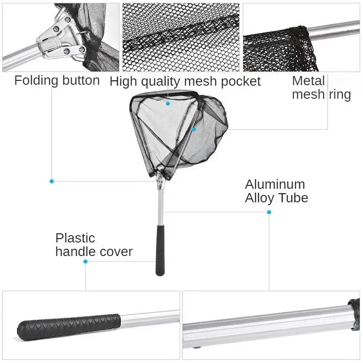 Foldable Triangle Fishing Net Aluminum Alloy Fish Landing Net Mini Fish Catching Landing Net Portable Fishing Accessories