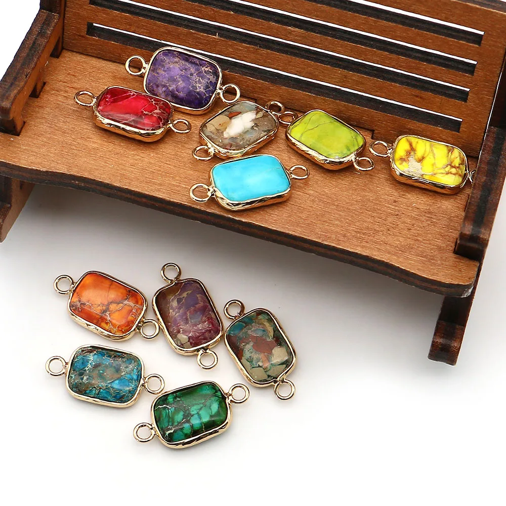 خمر الحجر الإمبراطوري ثقب مزدوج قلادة متعدد الألوان الاصطناعية الفيروز مطلية بالذهب سحر 2 قطعة لموصلات عقد دي اي واي