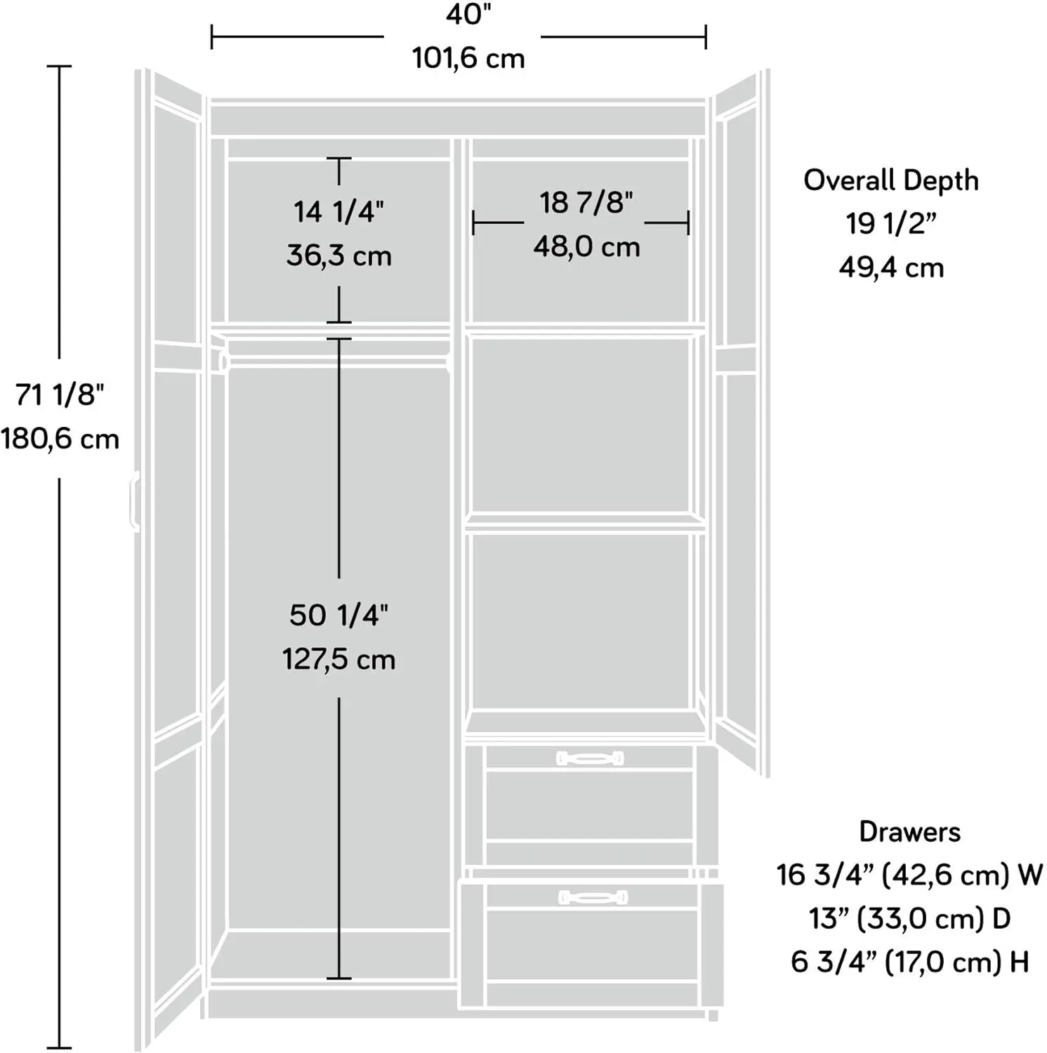 Verschiedenes Garderoben-/Aufbewahrungsschränke für Speisekammer, L: 40. 00" x B: 19. 45" x H: 71. 10", Zimtkirsche