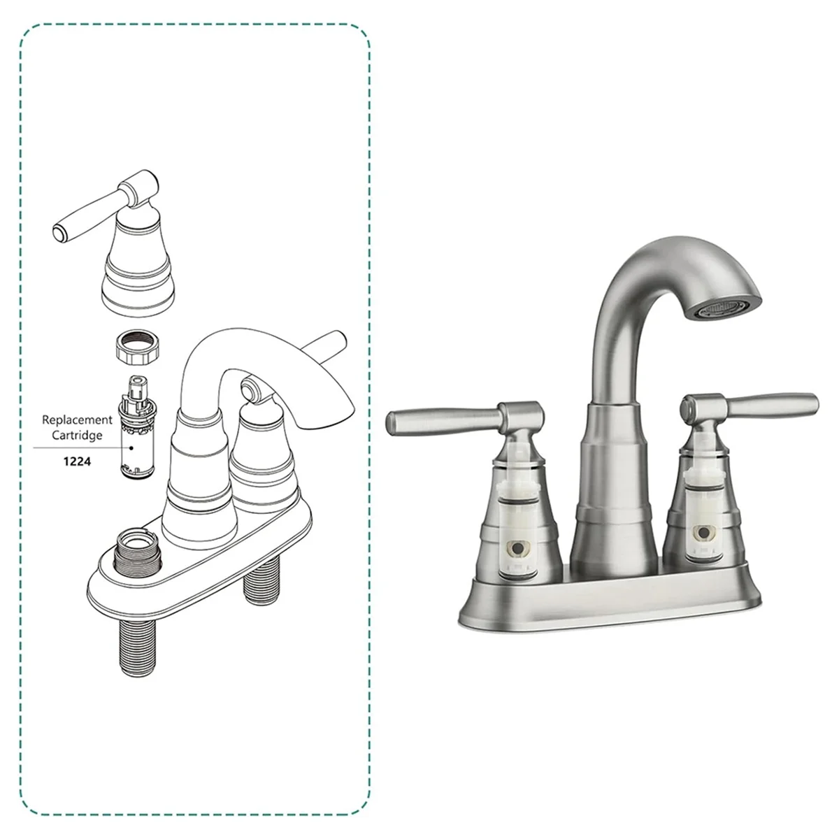 A83Z 2pcs 1224 1224B Faucet Replacement for Two Handle Faucets Replacement Kit Faucets Repair Kit