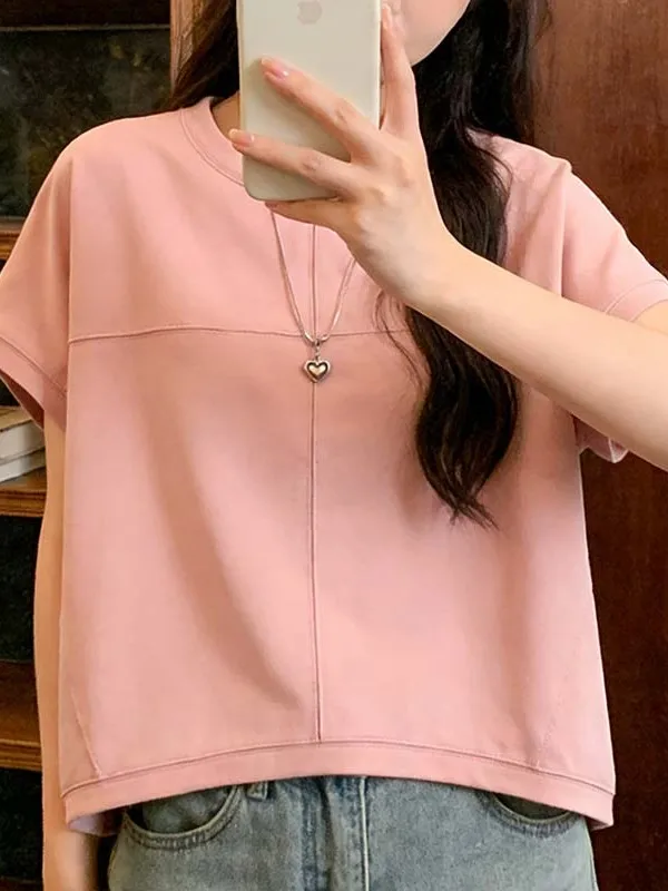 

plus Size Summer Women's T-Shirt Korean Design Batwing Sleeve Front Short Back Long Slimming Short Sleeve round Neck Top